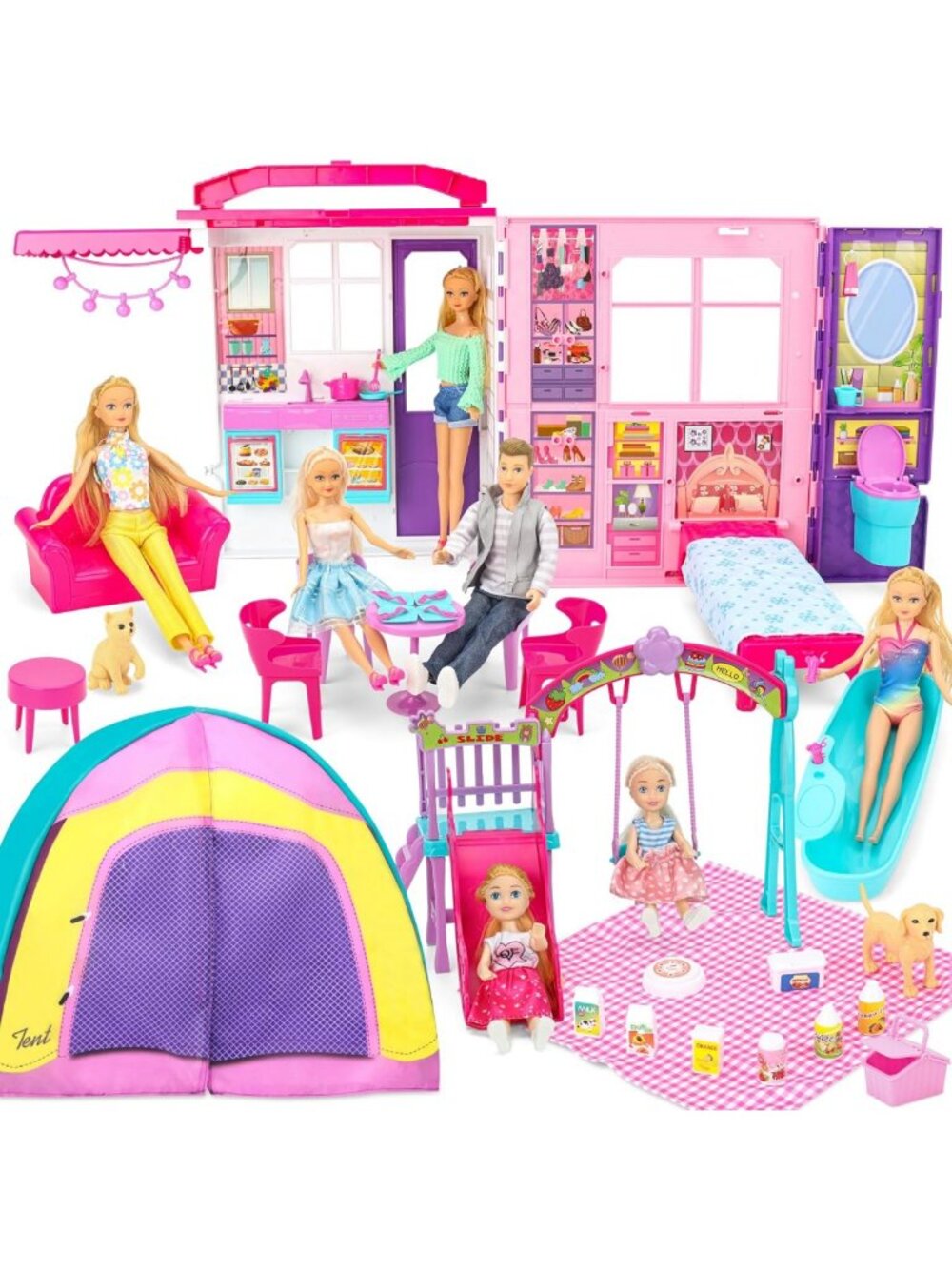Foldable 1-Story Dollhouse Playset for Kids Age 3+, Fun & Interactive Toy
